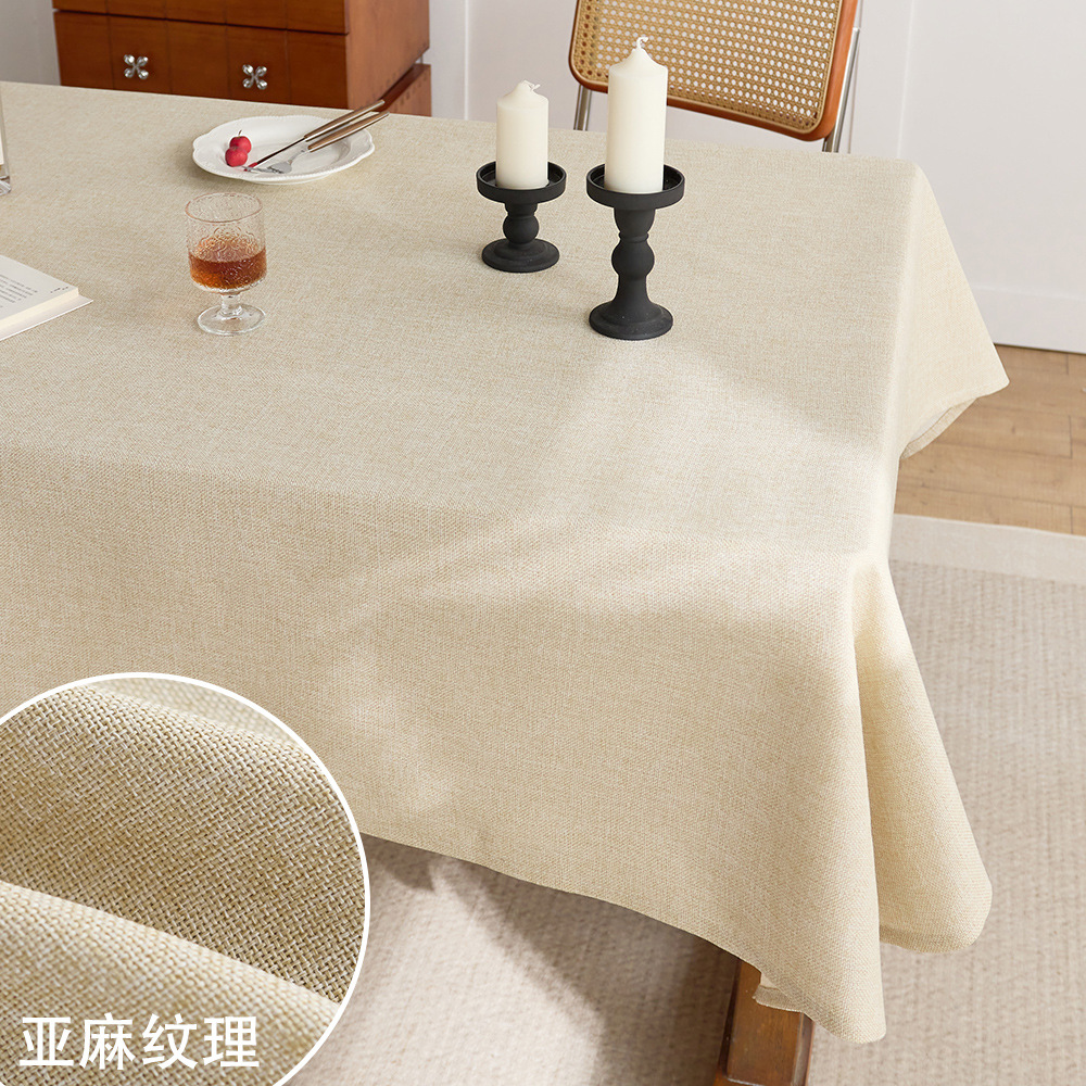 Cotton and linen blend solid color tablecloth, linen texture rectangular dining table cloth, decorative fabric for coffee tables.GNRT01-image-1088182805