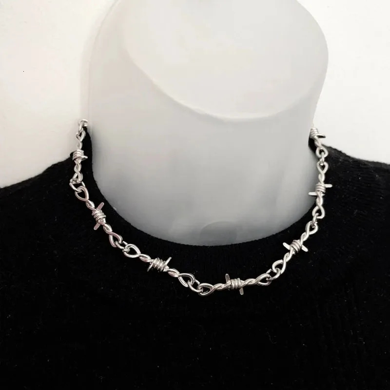 Y2K Punk Personality Wire Brambles Iron Black Bracelet Necklace for Women Men Hip-hop Rock Thorns Choker Chain Goth Jewelry Gift 251210