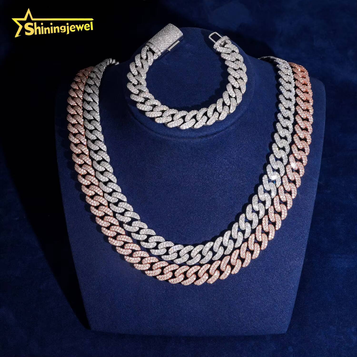 High Quality 13mm 2Rows VVS Moissanite Necklace 925 Silver Hip Hop Jewelry Iced Out Diamond Cuban Link Chain Bracelet