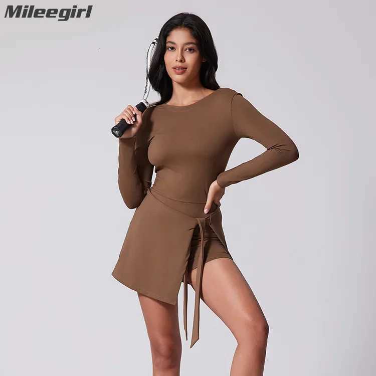Mileegirl Full Sleeves Women Yoga Shorts Set Open Back Tennis Skirts Quick Drying Sports Jumpsuit Gym Fitness TracksuitsT251212-image-1088146937