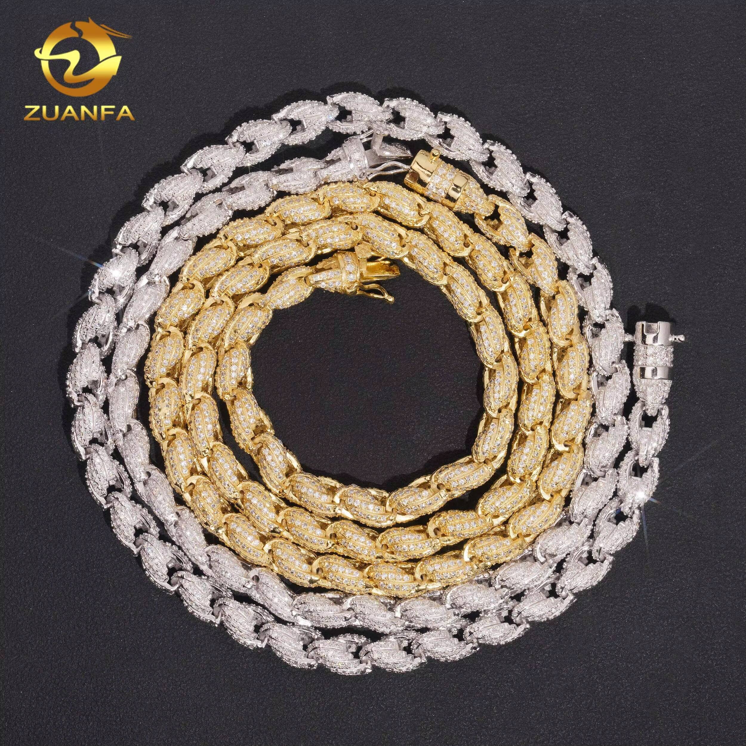 Wholesale Iced Out 75mm Rope Chain Gold Plated 925 Sterling Silver VVS Moissanite Iced Out Clasp Rope Chain Necklace