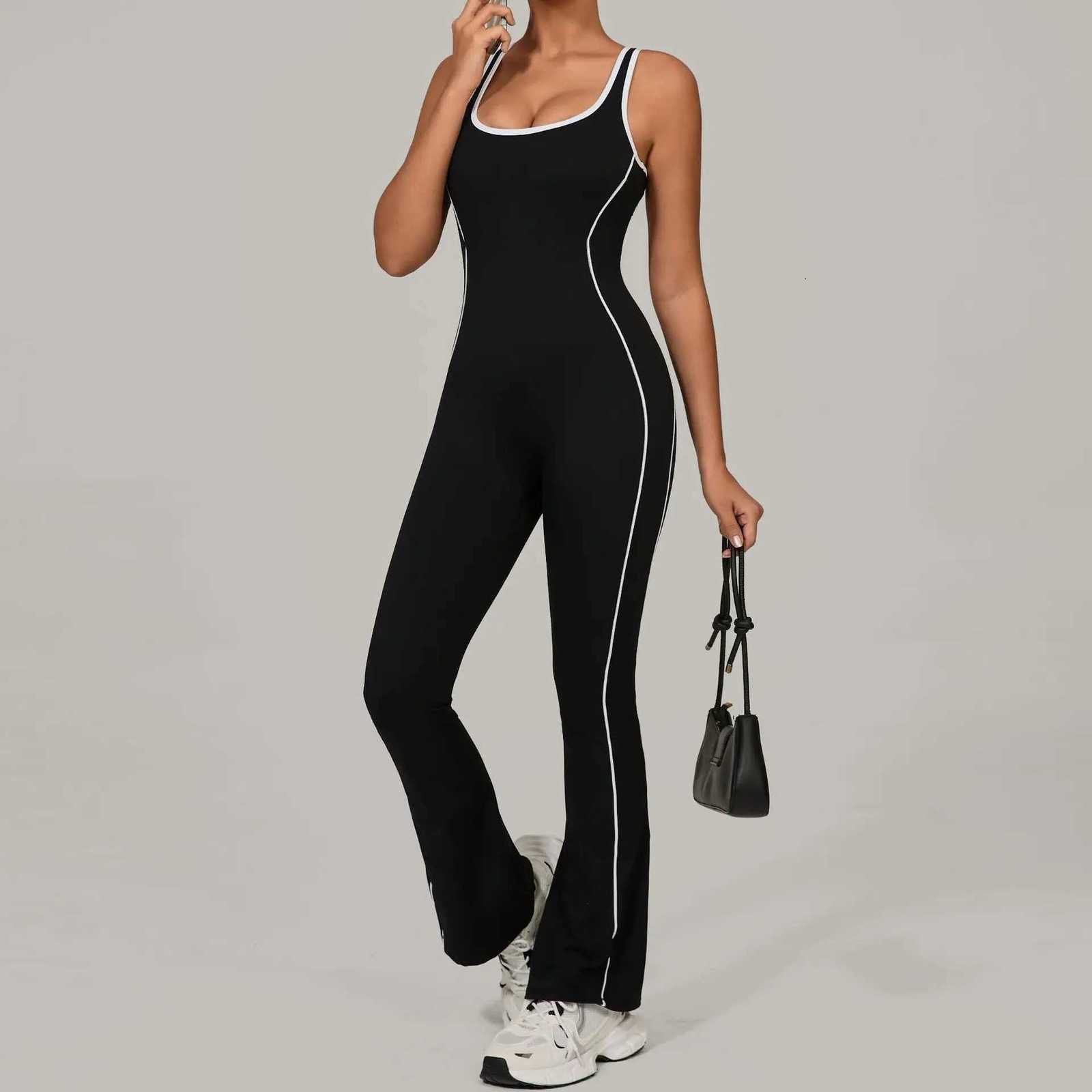 Sleeveless Hollow Backless Bodycon Yoga Wide Leg Jumpsuit Woman One Pieces Gym Set Fashion Patchwork Fitness Sport Overalls RedT251212-image-1088145930