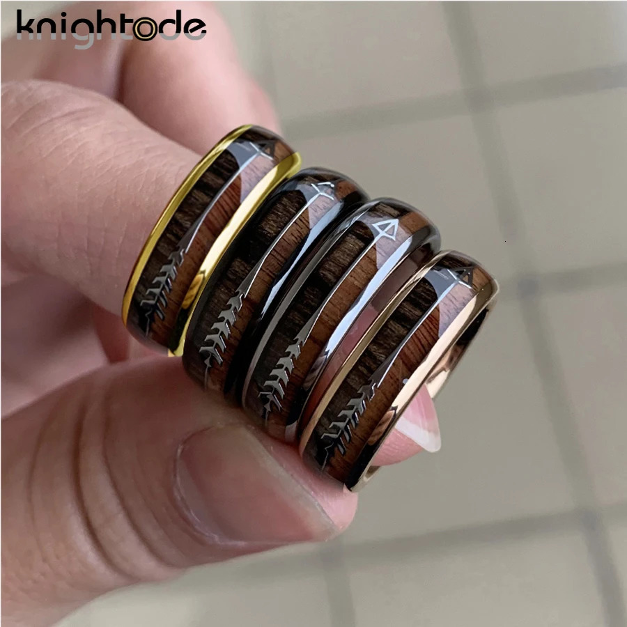 6mm Tungsten Carbide Ring Stainless Steel Arrow/Koa Wood Inlay For Men Women Wedding Band Couple Gift Dome Polished Comfort Fit 251210