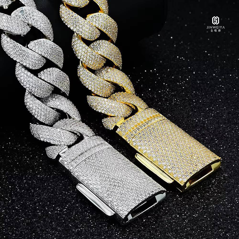 New Arrival 20mm Cuban Link Moissanite Chain Prong Large Necklace Bracelet with Pendants Hiphop Rapper Style