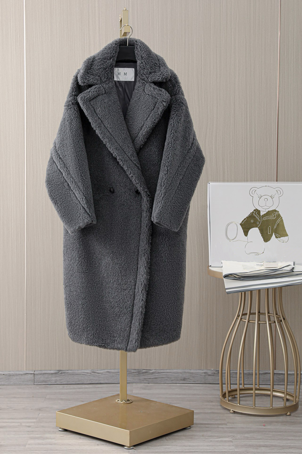 AAAAA ss344 M*M**a down luxury Women's Teddy 2025 Autumn/Winter Elegant Double-Sided Cashmere Coat, Alpaca Wool Color Block Women's Woo