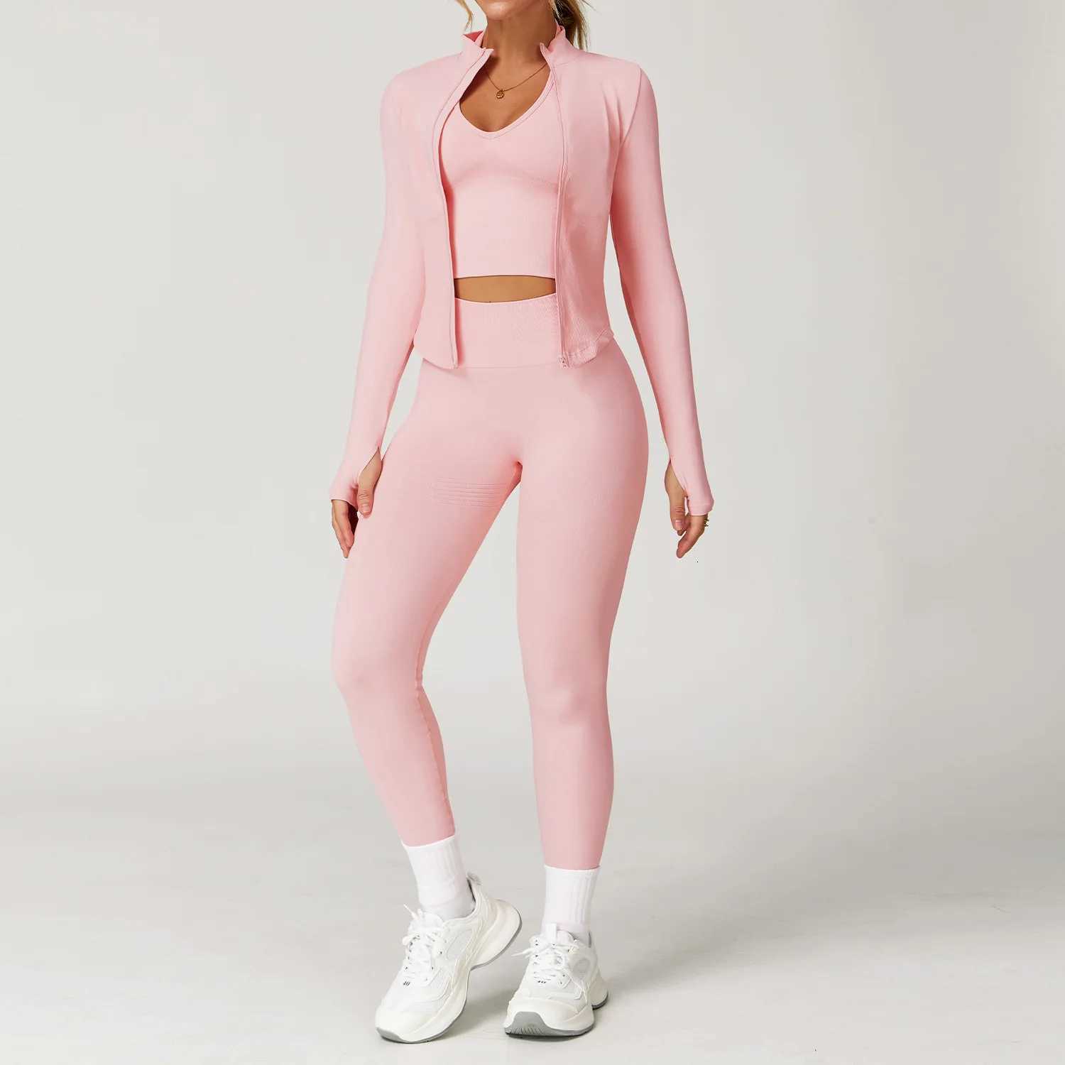 Seamless Gym Set Workout Clothes 2/3PCS Yoga Set Womens Sportswear Fitness Leggings Sports Bra Athletic Long Sleeve Yoga SuitT251212-image-1088146712
