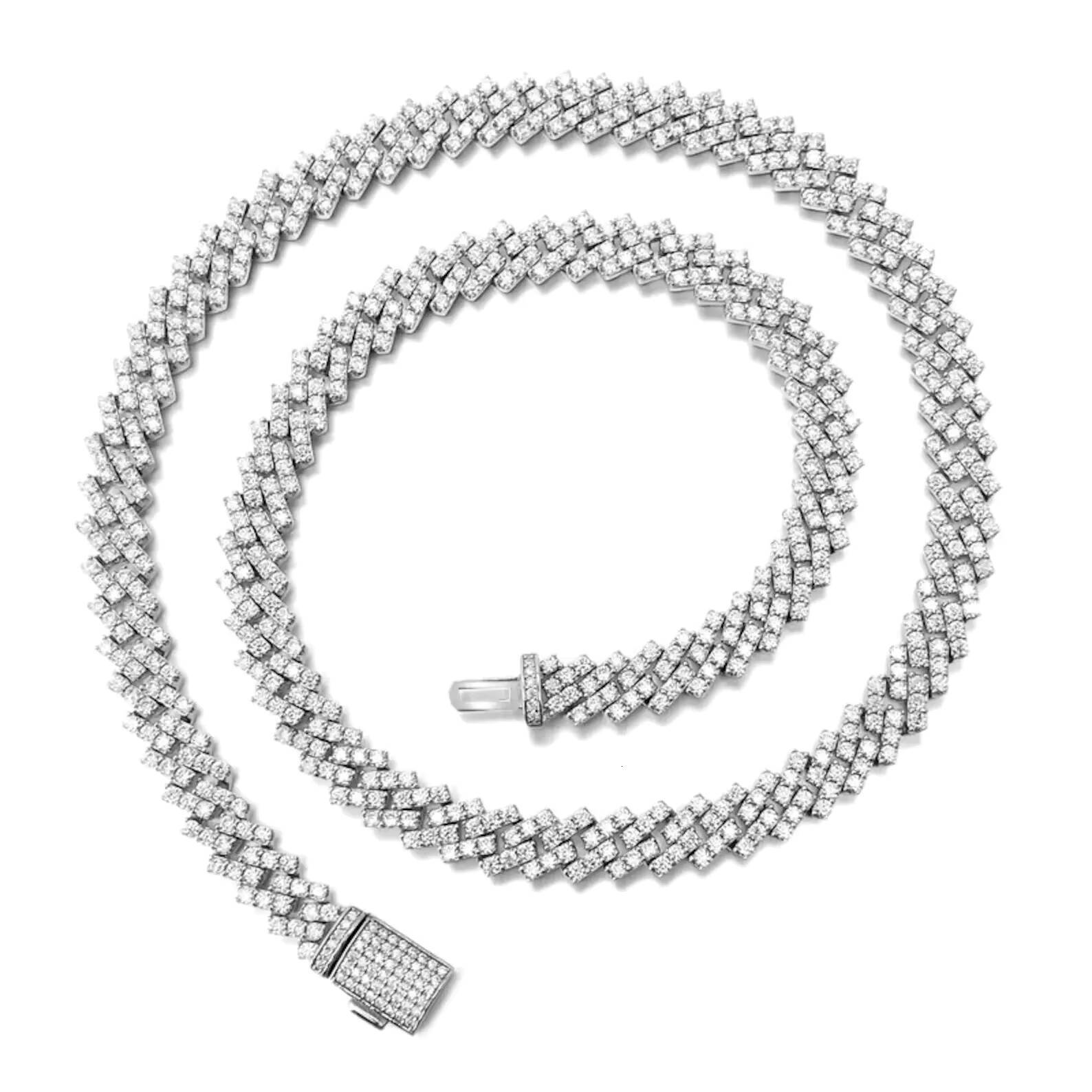Fashion Jewelry Sterling Silver 925 Cuban Chain 10mm Iced Out Fully 1 Rows Vvs Diamond Mossinate Cuban Necklace