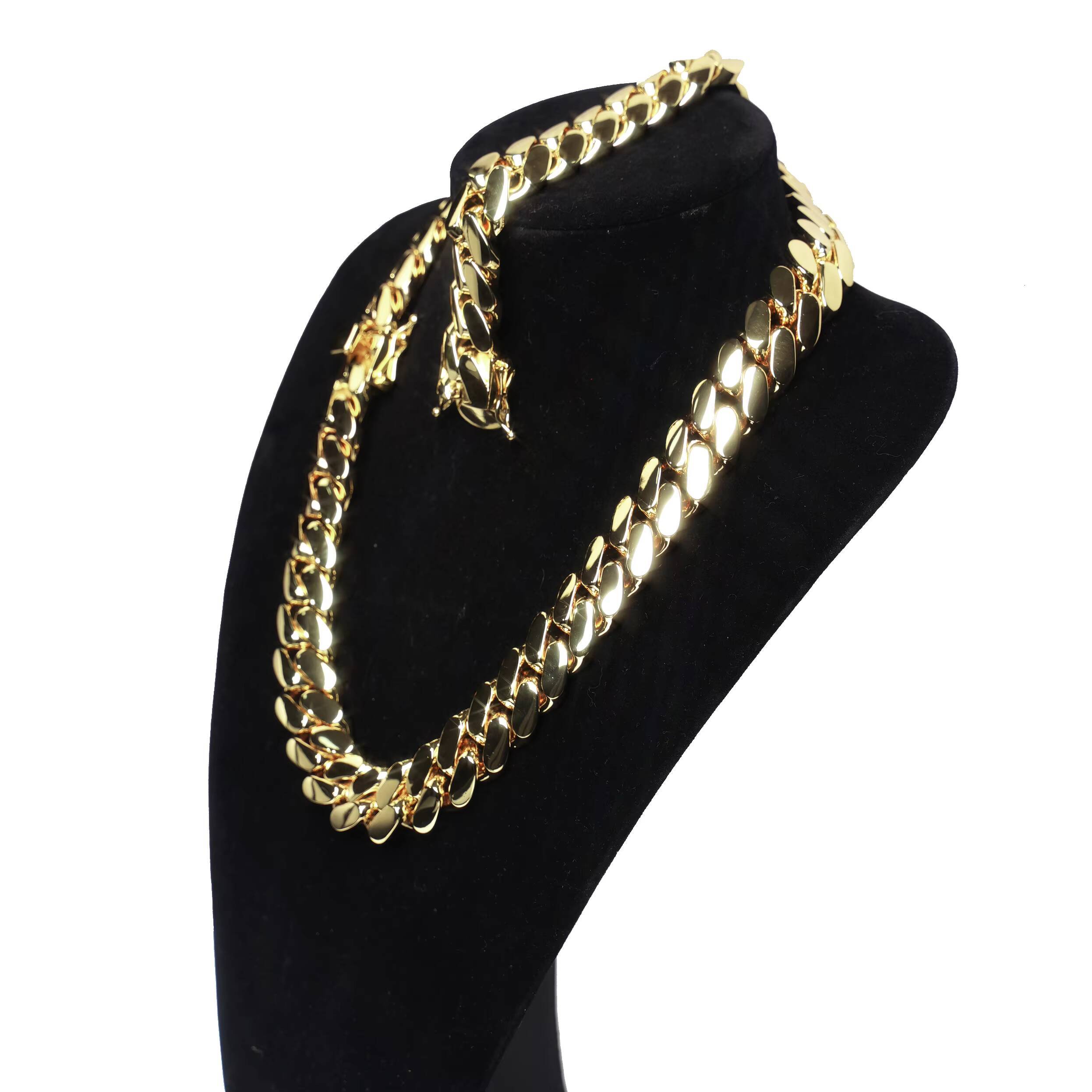 Wholesale Hiphop Miami Cuban Chain Men Necklace 10k 14k Gold Cuban Link Chain Fashion Jewelry Necklace