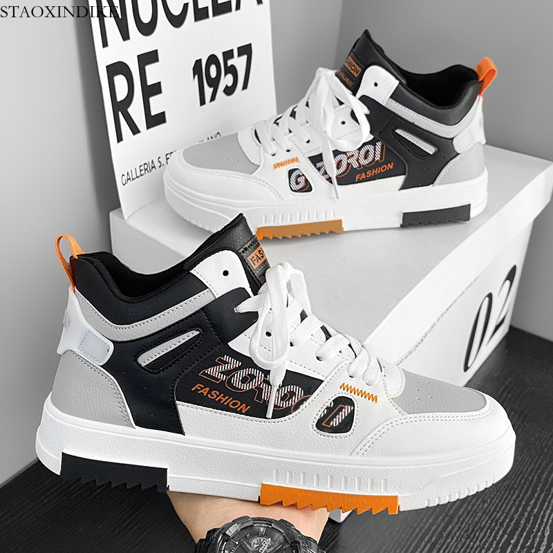 STAOXINDIKE Versatile Trendy Men's Shoes 2024 New Spring High-Top White Sneakers Casual Comfortable Sports Shoes for Middle School Boys