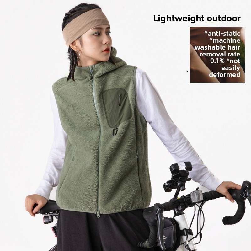Outdoor Fleece Women, New Polar Lightweight Vest Autumn and Winter, Comfortable Cotton Fleece, Warm Sleeveless Hooded Jacket for Men