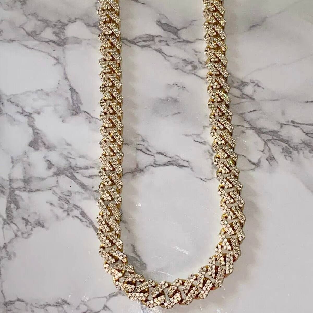 In Stock 12mm Cuban Chains Hiphop 2 Row Iced Out Stunning Yellow Gold Plated 925 Silver Moissanite Cuban Link Chain