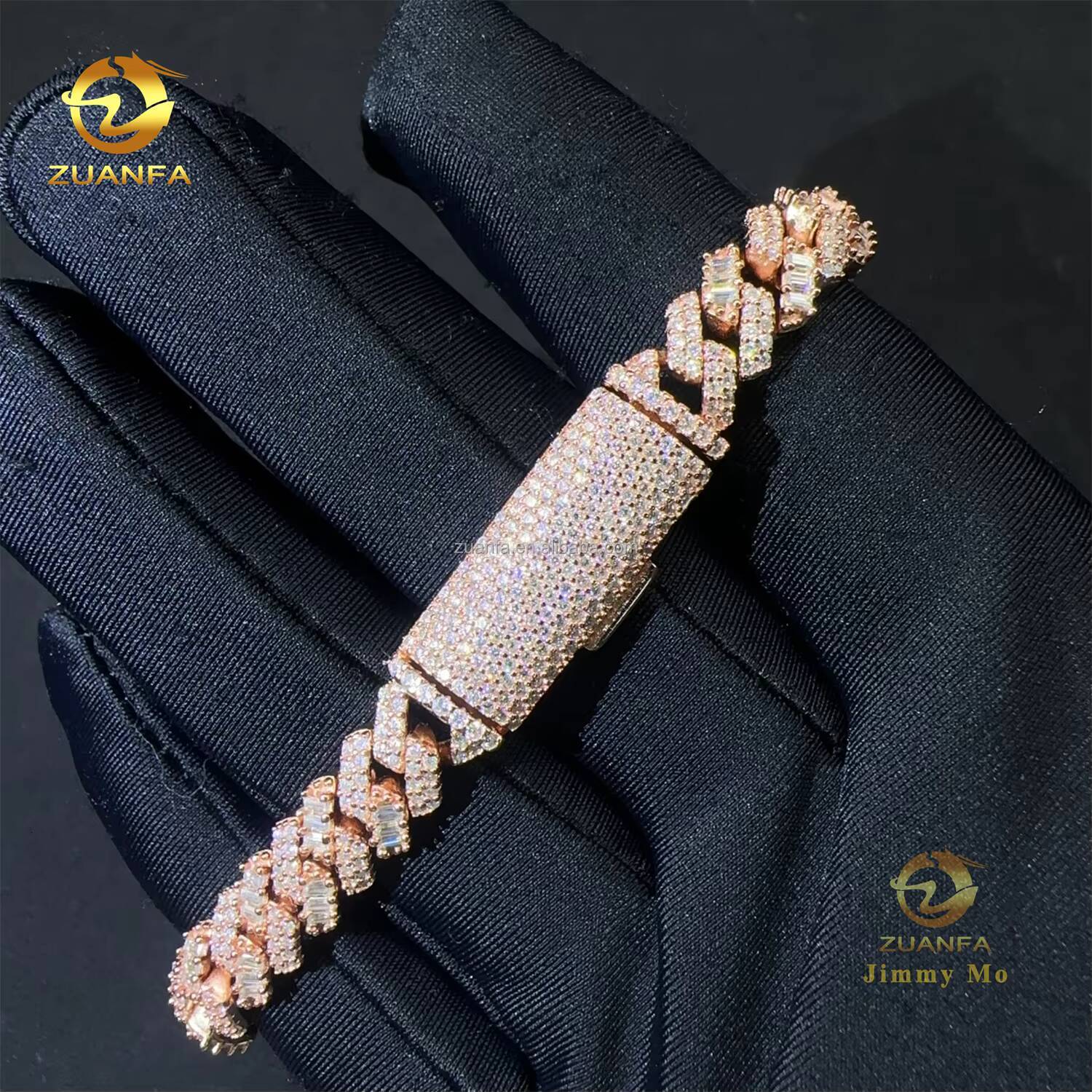 Custom Made Pass Diamond Tester 8mm 2Rows Baguette 925 Silver Iced Out Hip Hop Jewelry Moissanite Diamond Miami Cuban Bracelet