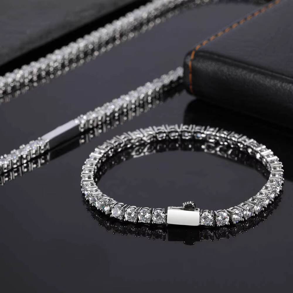 Manufacturer Custom Jewelry Moissanite Cubic Zirconia Cluster Tennis Necklace Iced Out 925 Silver Tennis Chain Bracelet