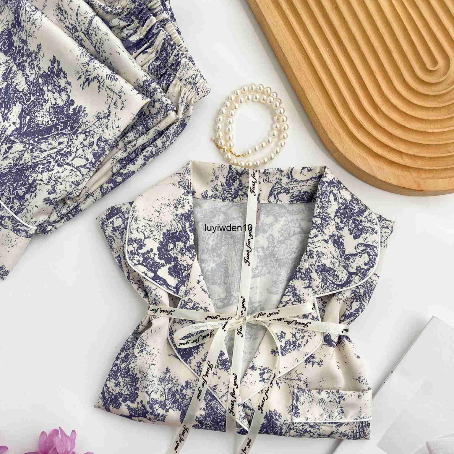 Women's Sleep Lounge Womens Sleepwear Womens Sleepwear 85 Silk Pajamas Summer Ice Long Sleeve Pants Two Pieces Ladies Simple Casual Loose Homew