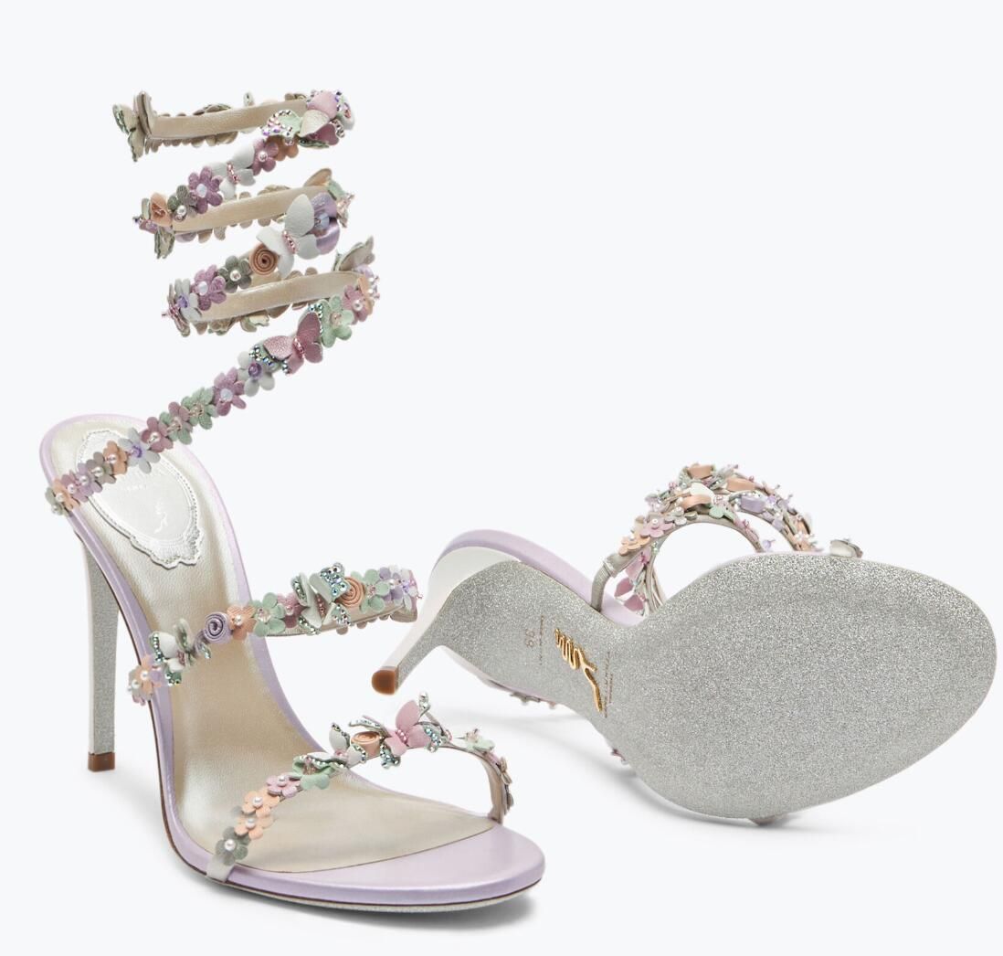 Donne eleganti Lampadario Cleo Sandali floreali Scarpe Donna Fiori Bouquet Strappy Spiral Wraps Tacchi alti Lady Party Abito da sposa Walking EU35-4