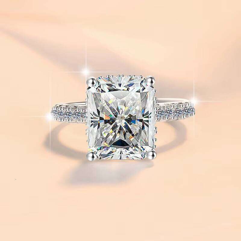 GRA Certified Emerald Cut D Color 7*9mm Silicon Stone Gemstone Platinum 925 Sterling Silver Women's Jewelry Ring