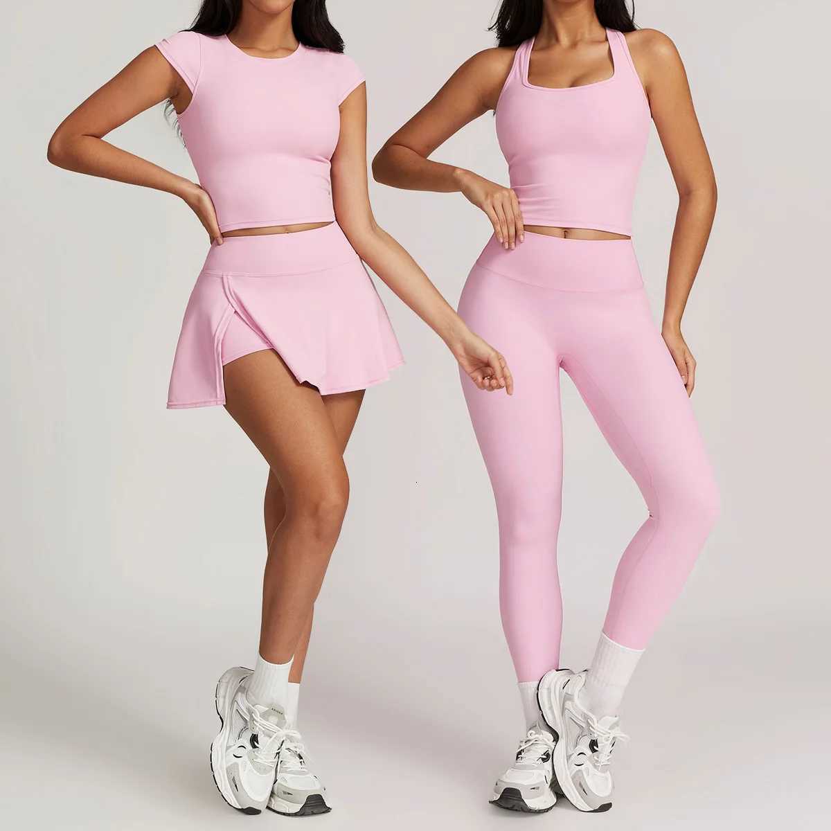 Yoga Sets Women Gym Clothes 2 piece Seamless Sports culottes Fitness Workout Sportswear Tennis Skirt Leggings Tank Shorts SuitT251212-image-1088149519