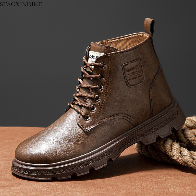 STAOXINDIKE Men's Shoes British Style Martin Boots New Autumn Winter Fleece Lined Warm High-top Retro Boots Work Boots Casual Shoes Men's