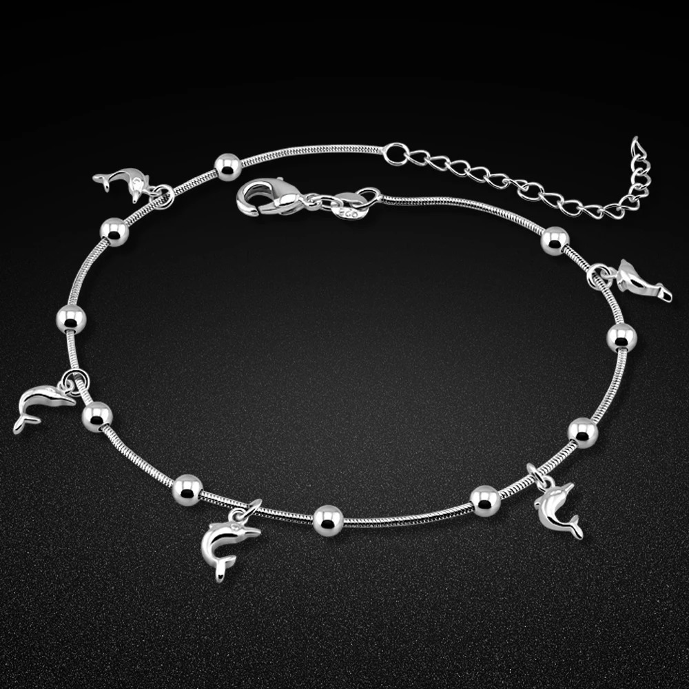 High quality 925 Sterling Silver Dolphin Pendant Anklets for Women Foot Accessories Chain Beach Bracelet Ankle Jewelry on Leg 251210