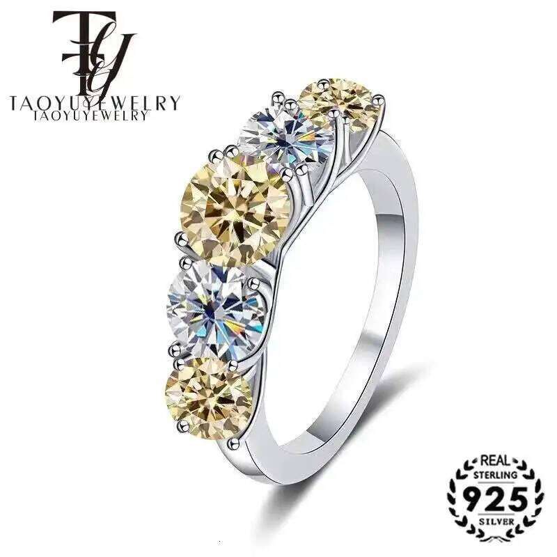 Classic 18K Plated 3.6Ct All Moissanite Rings For Women 5 Stones Sparkling Diamond Wedding Band S925 Sterling Silver Jewelry