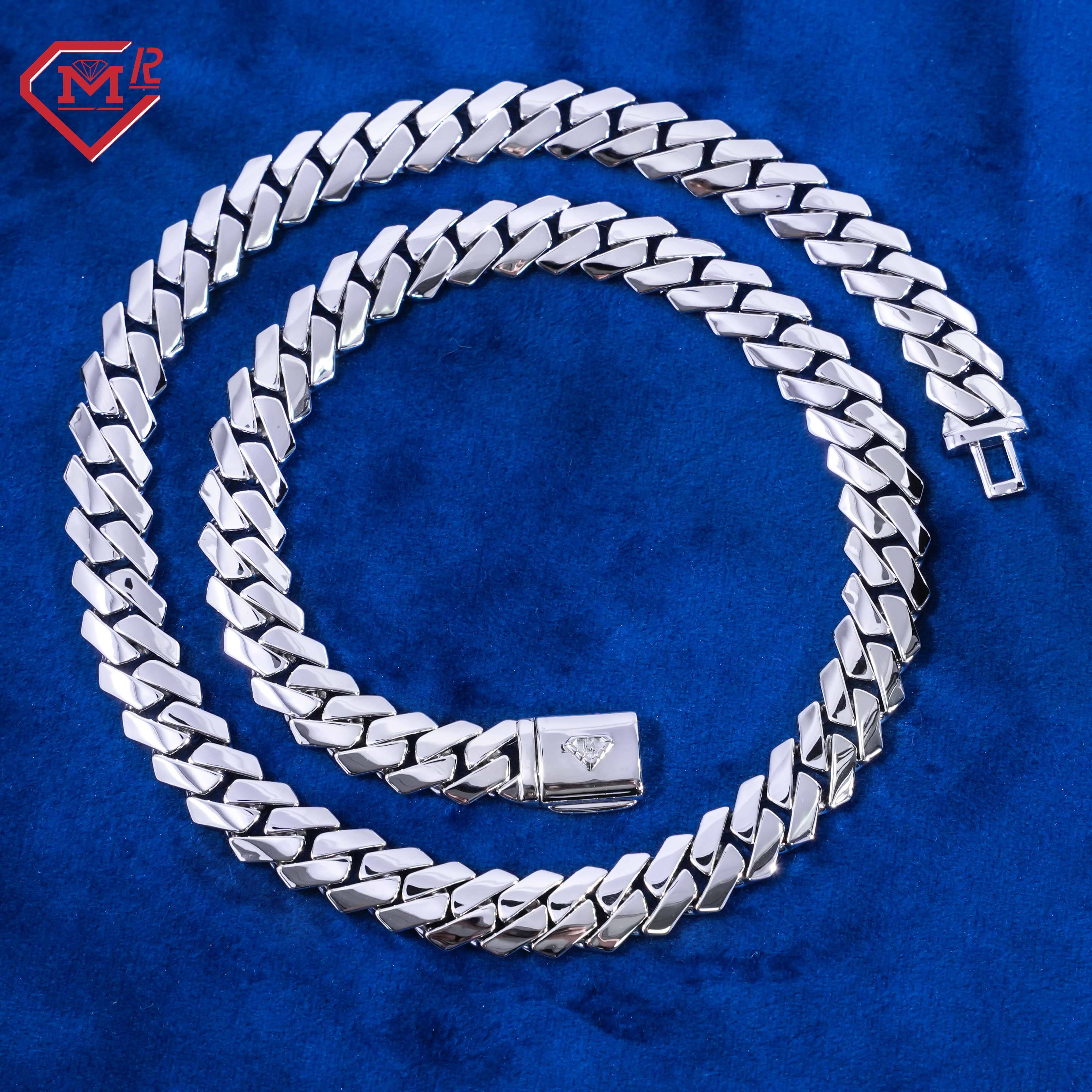 Handcrafted Straight Angle Monaco Chain 925 Silver Luxury Necklace Fine Jewelry Cuban Link Chain