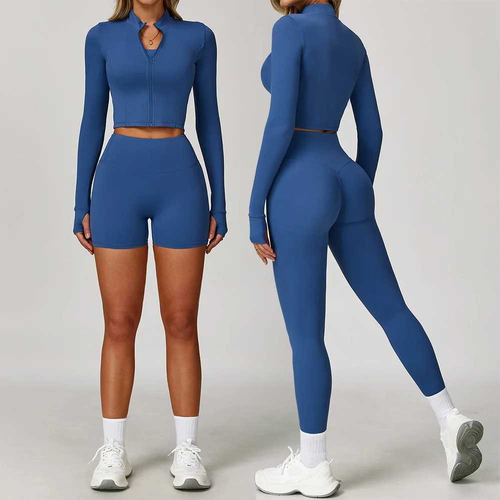 3 pièces ensemble vêtements de sport costumes de sport pour femmes survêtements à manches longues haut court ensemble de Fitness soutien-gorge de