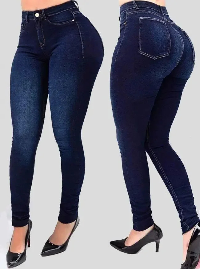 Jeans da donna in puro colore denim jeans a vita alta street play coltiva i pantaloni moralità che modellano la figura con jeans a vita alta 251209