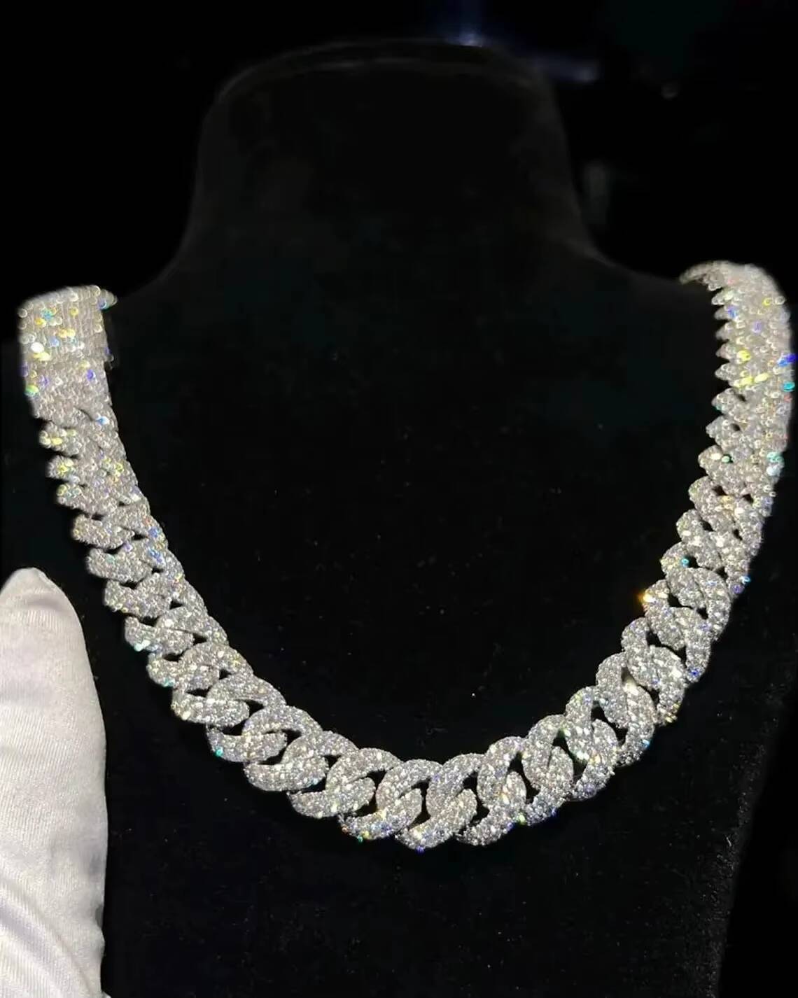 Fashion 925 Sterling Silver VVS Moissanite Rhodium Plated Cuban Link Chain Hip Hop Rapper Unisex Necklace