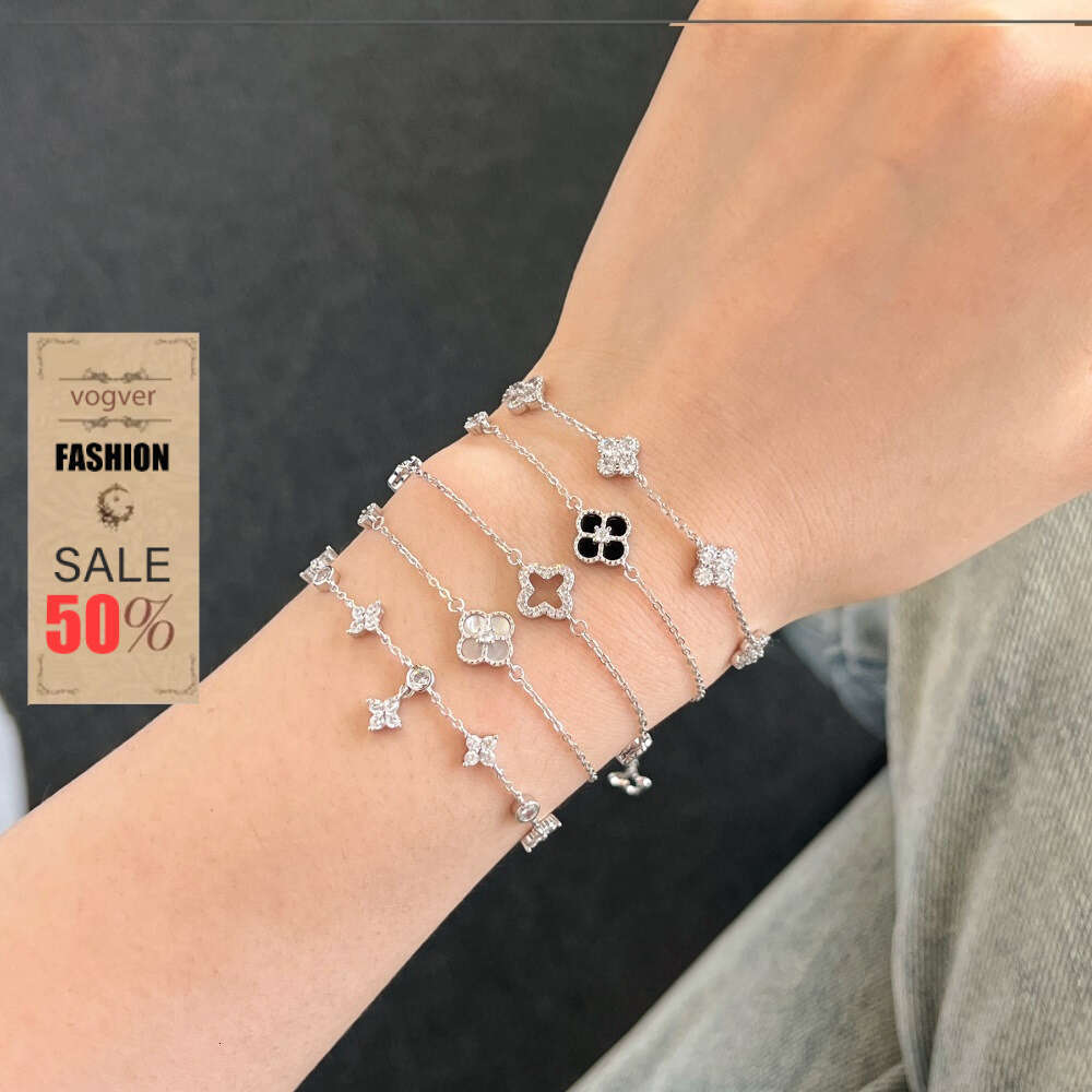 Bracelet for Women Designer Luxury 2026 Korean Version INS Style New S925 Sterling Silver Bracelet Exquisite Four-Leaf Clover Round Zircon High-End