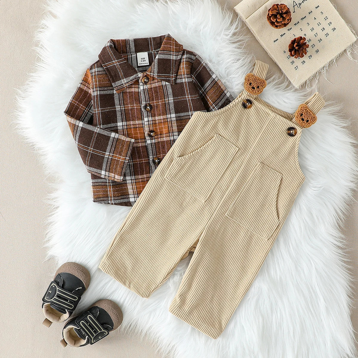 Spring Autumn Baby Boys Long Sleeve Plaid Shirt Childrens Clothing Jumpsuit Overalls Romper 2Pieces Leisure Suit For 1-3Y 251211 M260305-image-1096279662