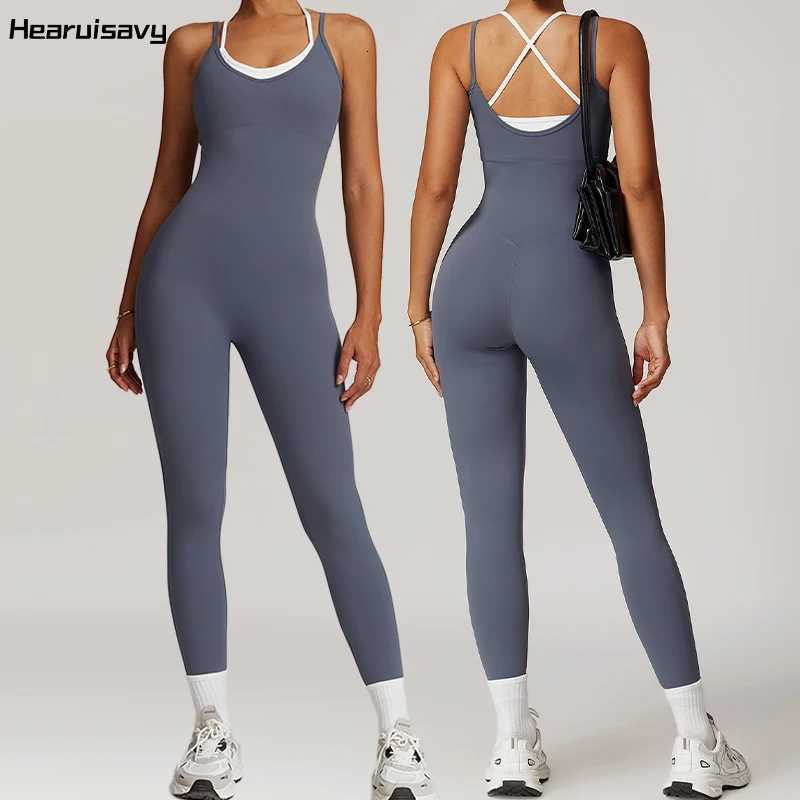 Hearuisavy Workout One-piece Suit Women Sports Push Up Yoga Clothes Backless Activewear Fitness Set Women Gym Jumpsuit FemaleT251212