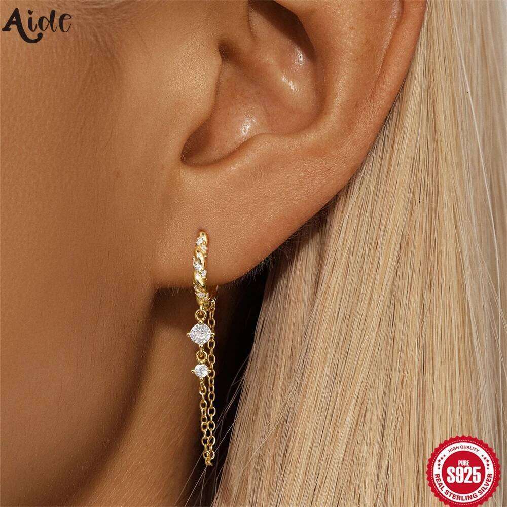 Aide New Trendy Long Chain Round Earrings For Women Jewelry 925 Sterling Silver Anti Allergy Tassel Huggie Hoop Ear Gift To Her