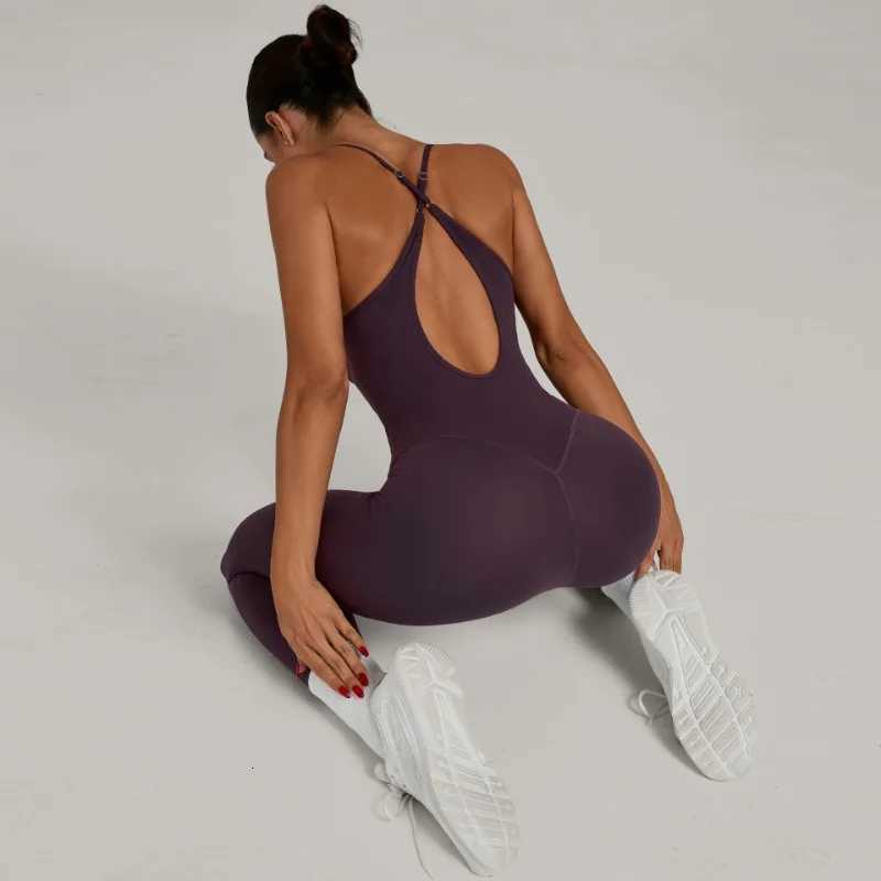 Summer Sports Fitness Jumpsuit Cross Open Back Adjustable Shoulder Strap Hip Lift Tight Slim Fit Yoga Set Gym Running Sports kitT251212-image-1088149894