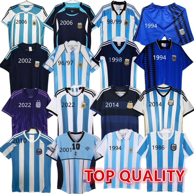 Argentine maillots de football rétro 2006 2002 22 23 2014 1986 1978 2001 94 96 97 98 99 Argentine Maradona 10 Kempes Scaloni 18 maillot de footba