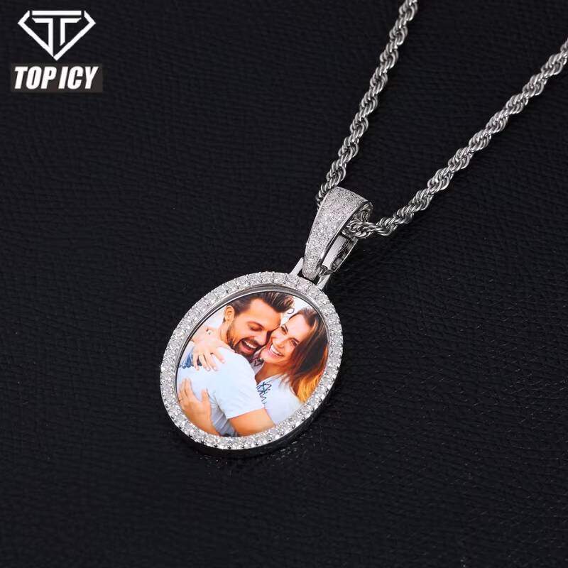 Iced Out 925 Sterling Silver VVS D Moissanite Oval Picture Pendant Luxury Custom Photo Pendant Jewelry for Gift Party