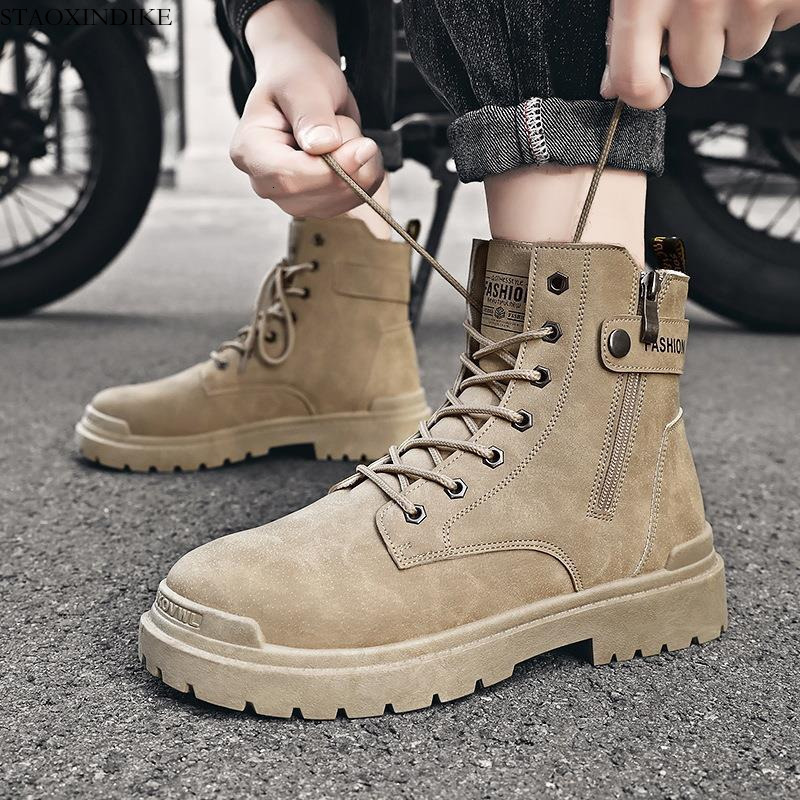 STAOXINDIKE 2023 Autumn Winter New Martin Boots Men's Shoes British Style Black Leather Boots Versatile Casual Trendy High-top Men's Boots