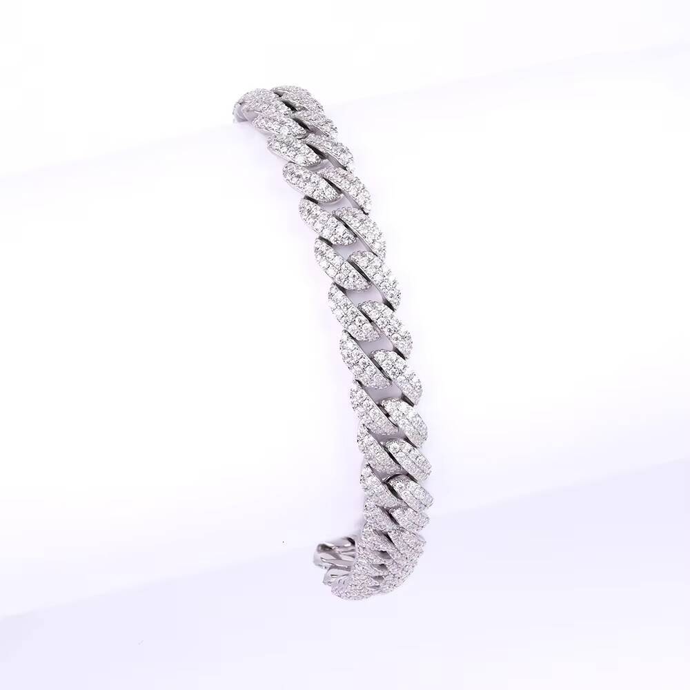 Wholesale 8MM 75in Full Mossanite Moissanite Chain Link 925 Sterling Silver Cuban Bracelet Fine Jewelry Gold Bangles for Gift