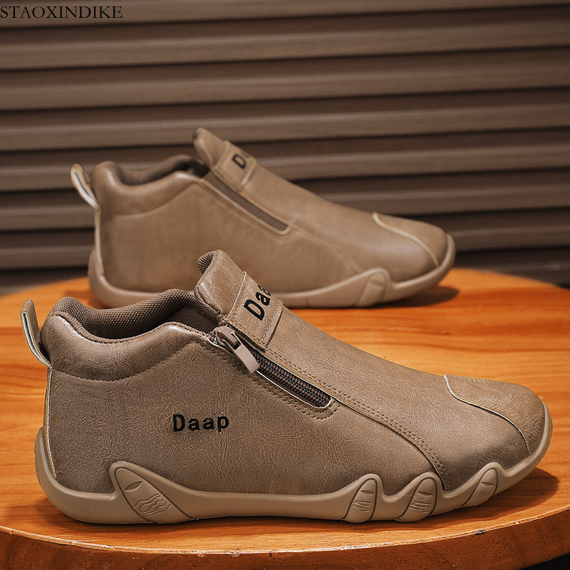 STAOXINDIKE Men's Shoes Autumn 2024 New High-top Casual Leather Shoes Men's Work Shoes Trendy Versatile Outdoor Hiking Shoes