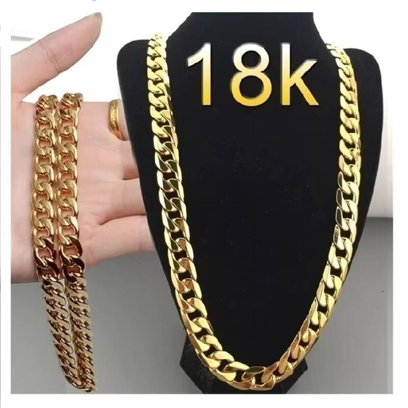 Fashion Hiphop Mens 18k Gold Plated Cuban Link Chain Necklace for Men Jewelry