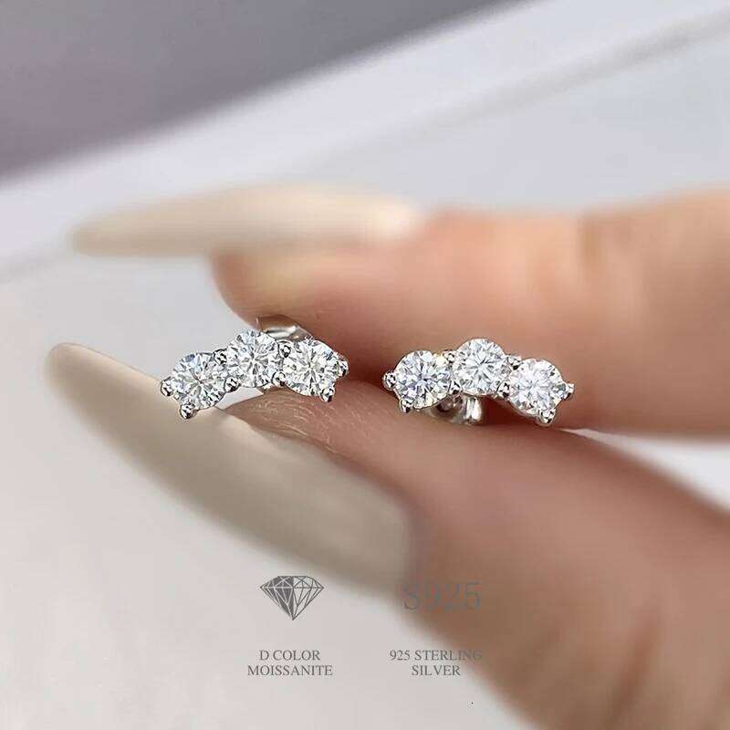 Diamondworld Shiny 3Mm Moissanite Diamond Stud Earrings For Women Real 925 Sterling Silver 18K Plated White Gold Wedding Jewelry