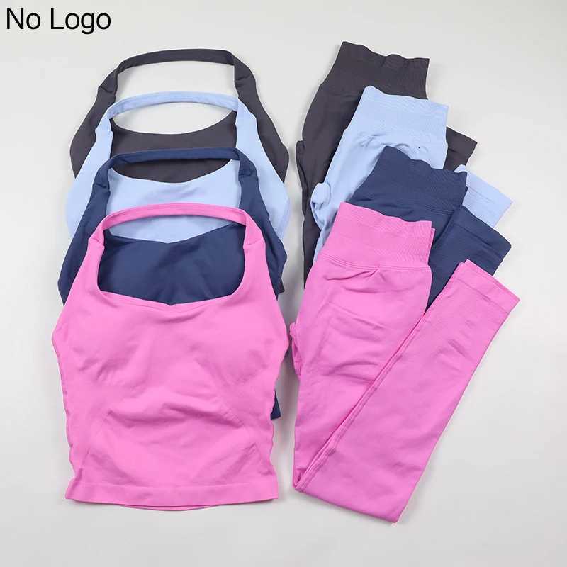 Seamless Gym Set Women Workout Clothes Low Waist Scrunch Yoga Leggings Sets Padded Halter Tank Top 2 Piece Sports SuitsT251212-image-1088147673