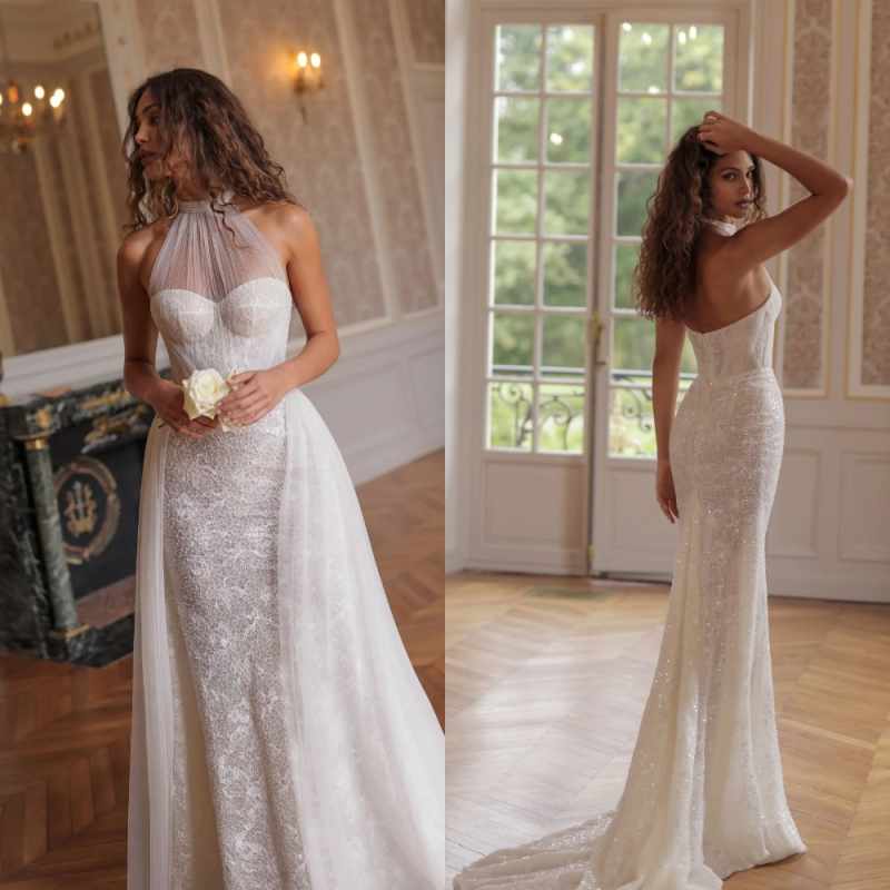 Sexy Halter Wedding Dresses Elegant Applique Bridal Gowns Graceful Tulle Floor-Length Wedding Gowns Vestidos De Novia