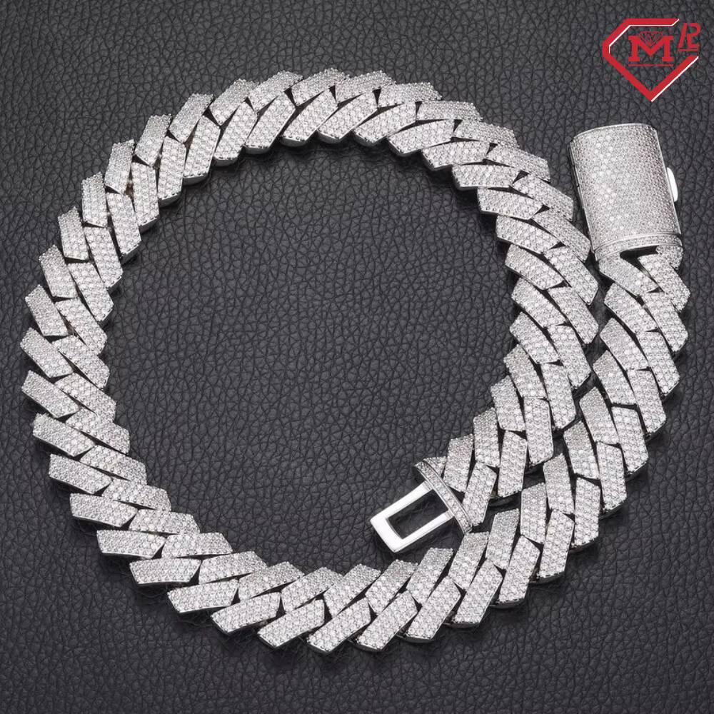 15MM Hiphop Cuban Chain 3 Rows Custom 925 Sterling Silver Vvs Iced Out Moissanite Cuban Link Chain