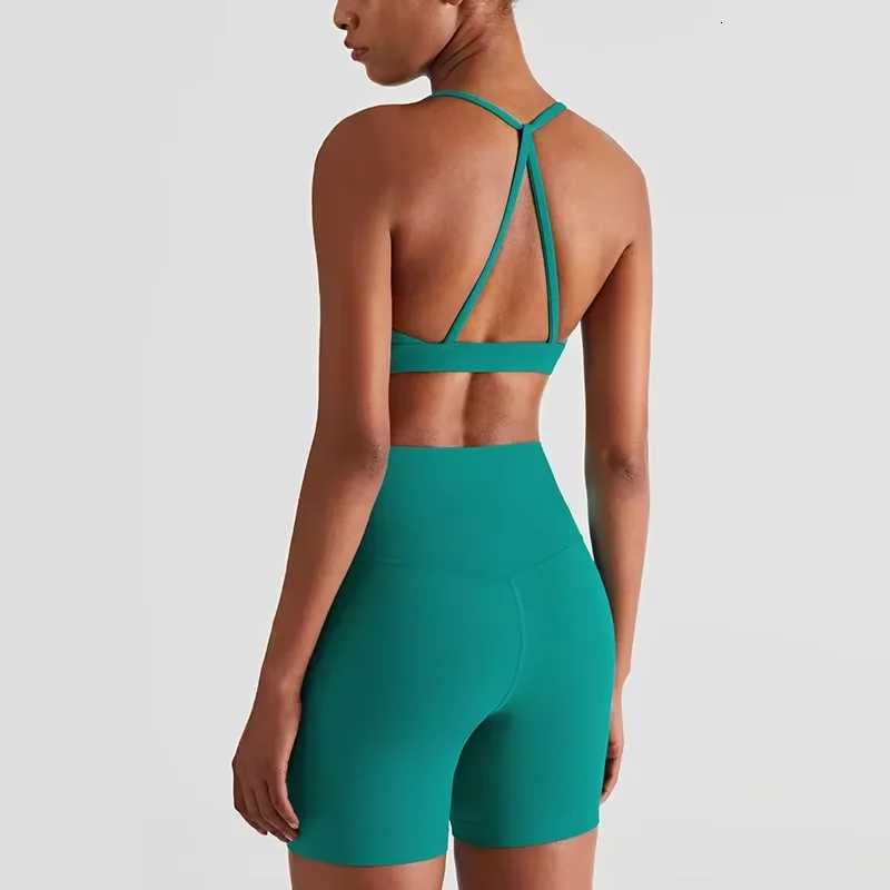 Nouveaux ensembles de shorts de yoga gilet antichoc taille haute shorts respirant femmes ajustement serré sport yoga sexy haut court gym sett2512