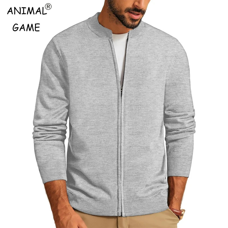 Animal Game Mens Zipper Cardigan Casual Sweater Woolen Sweaters Stand Knitwear Jumper Warm Cold Blouse Zipper Long Sweatcoats251205