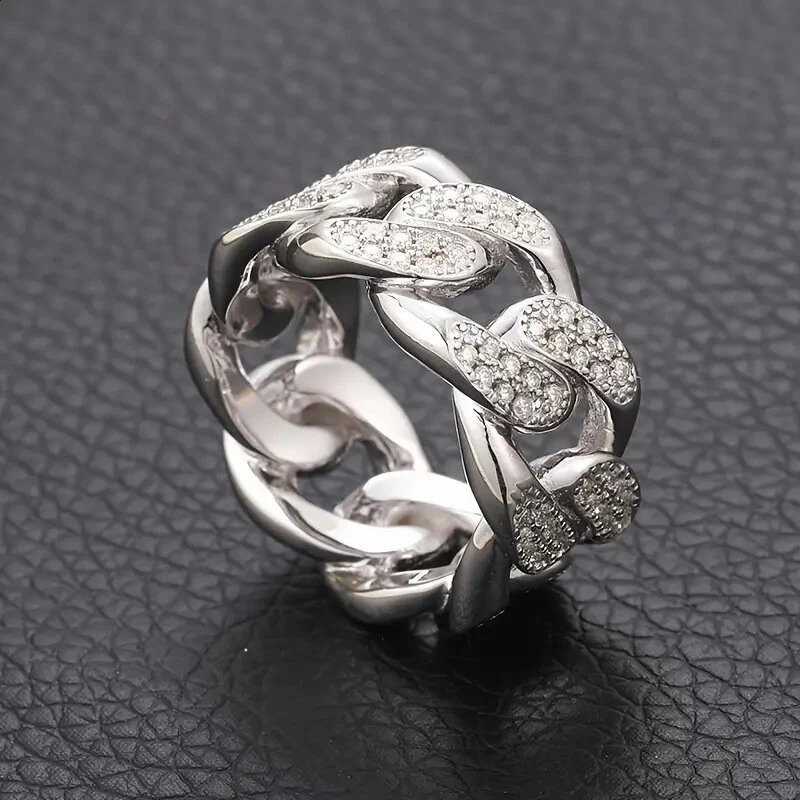 Huitan Metal Chains Linked Women Rings with Shiny Cubic Zirconia Hip Hop Rock Style Female Finger Ring Daily Wear Jewelry 251204