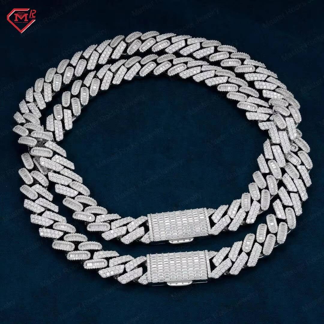 Small Size Cuban Chain Baguette CutRound Brilliant Cut Custom S925 Hiphop Moissanite Cuban Link Chain