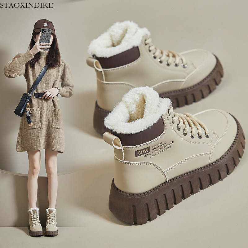 STAOXINDIKE 2025 Winter New Ins Korean Style High-top Fleece-lined Martin Boots for Female Students, Casual and Warm Street Style XX-K2509