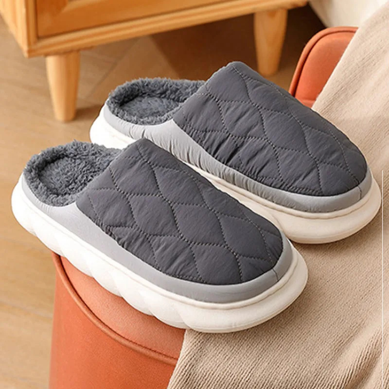 Eyriphy Winter Warm Fur Plush Slippers Men Soft Cozy Outdoor Casual Shoes Waterproof Male Slides Thick Sole Cotton Slippers 251210