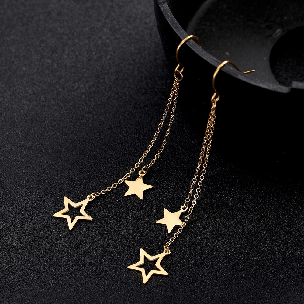 Star Moon Pendant Tassel Hanging Earrings Stainless Steel Pendant Girl Earhooks Fashion Elegant Jewelry Birthday Gift 251209
